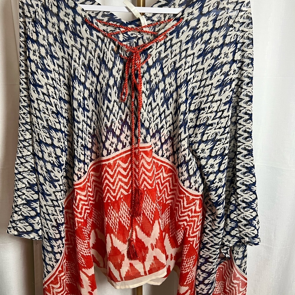 Truth Blue and Red Patterned poncho shrug